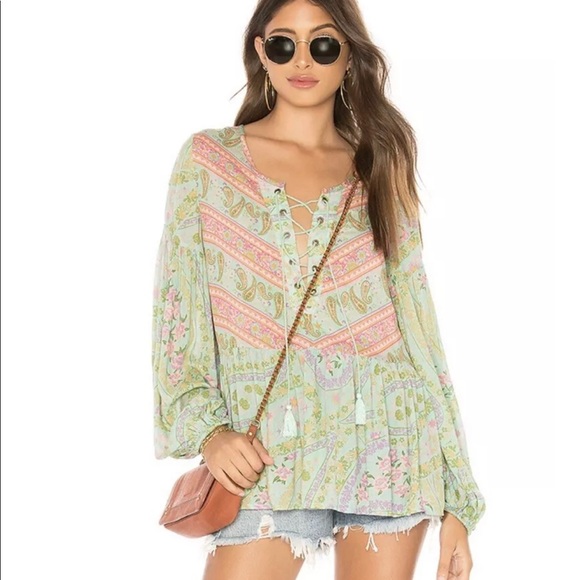🌸BNWT Spell & the Gypsy City Lights Blouse Sage - Picture 2 of 8